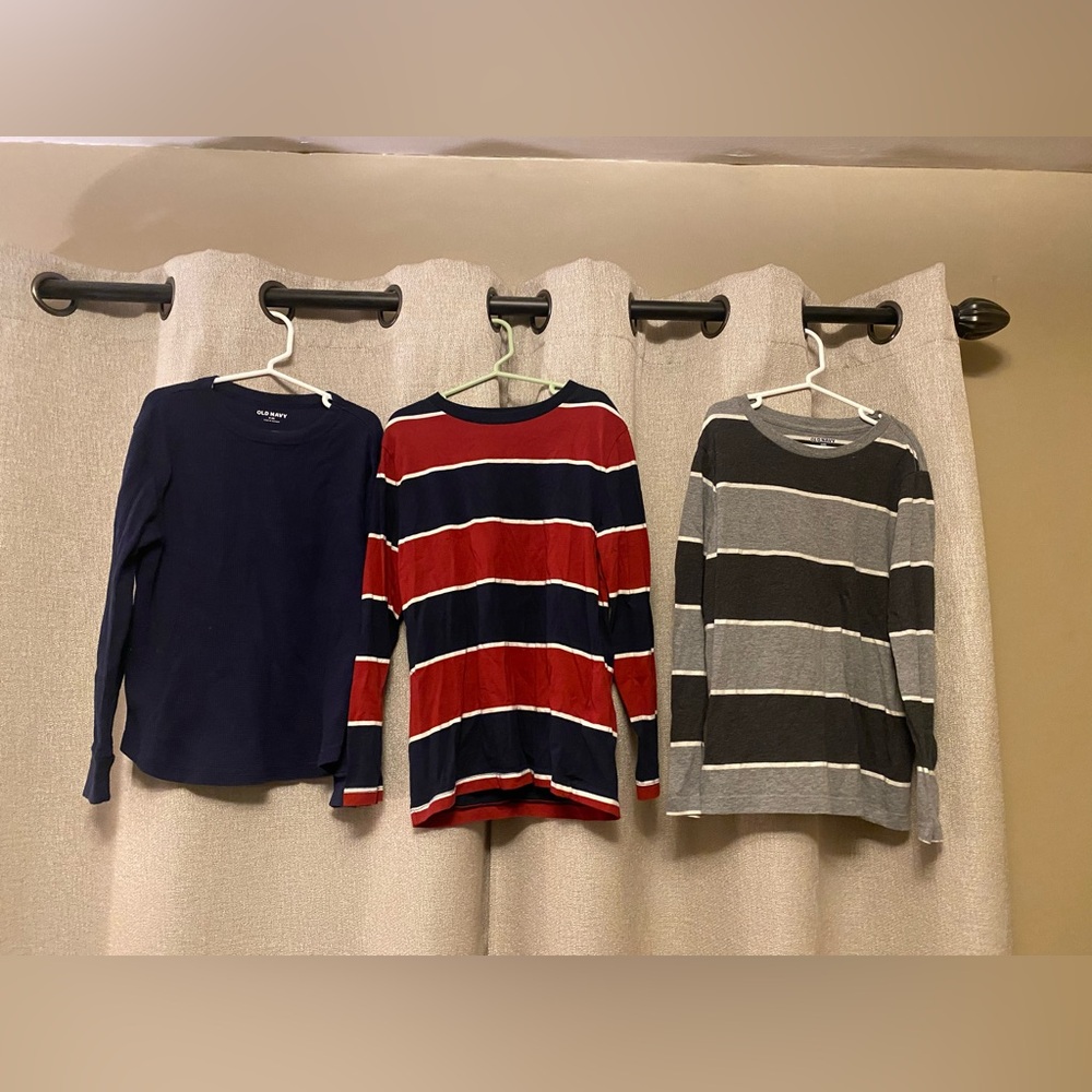 Old Navy 3 Pack, M (8) Striped Long Sleeve Shirts Set & Navy Ribbed Long Sleeve!